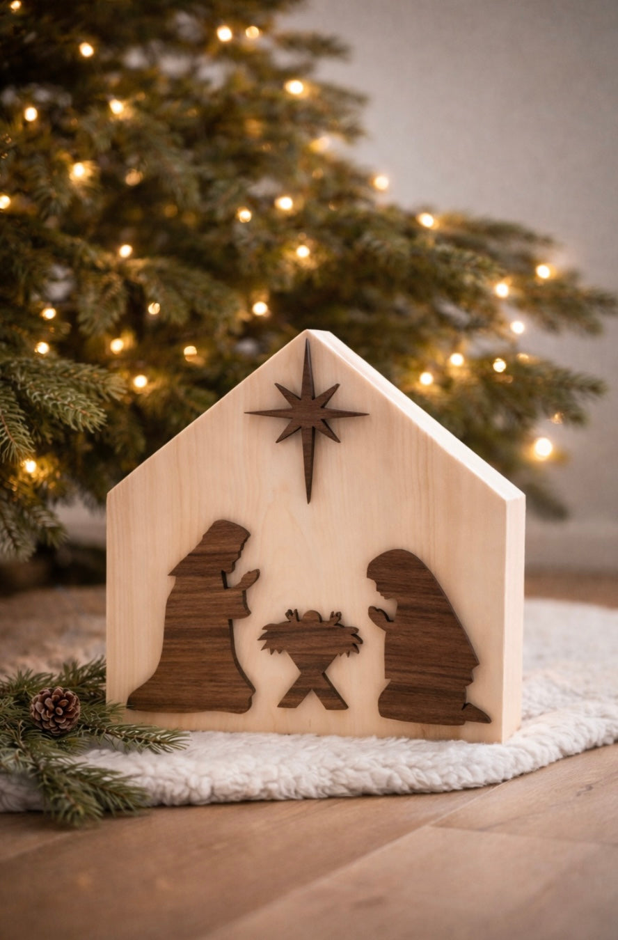 Weihnachtskrippe aus Zirbenholz