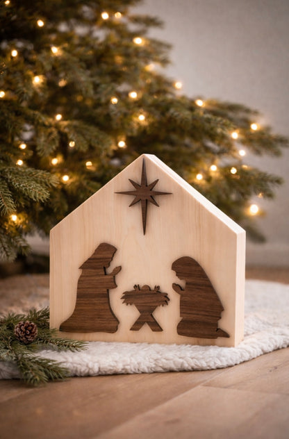 Weihnachtskrippe aus Zirbenholz