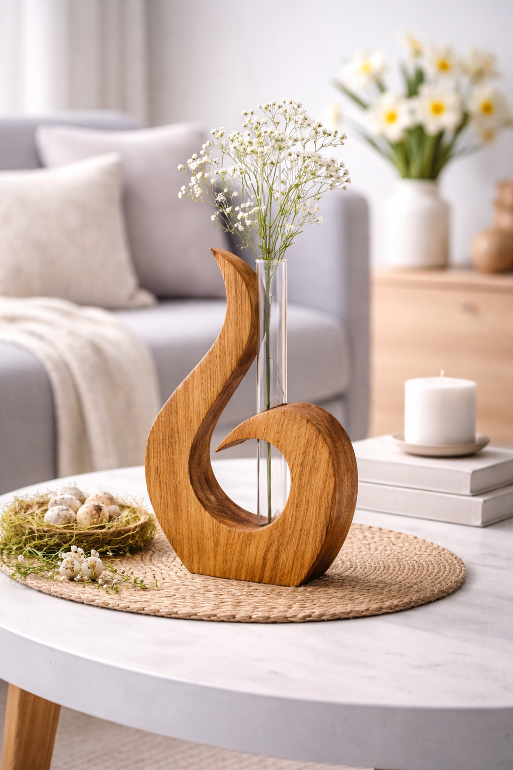 Holzdeko Vase mit Reagenzglas