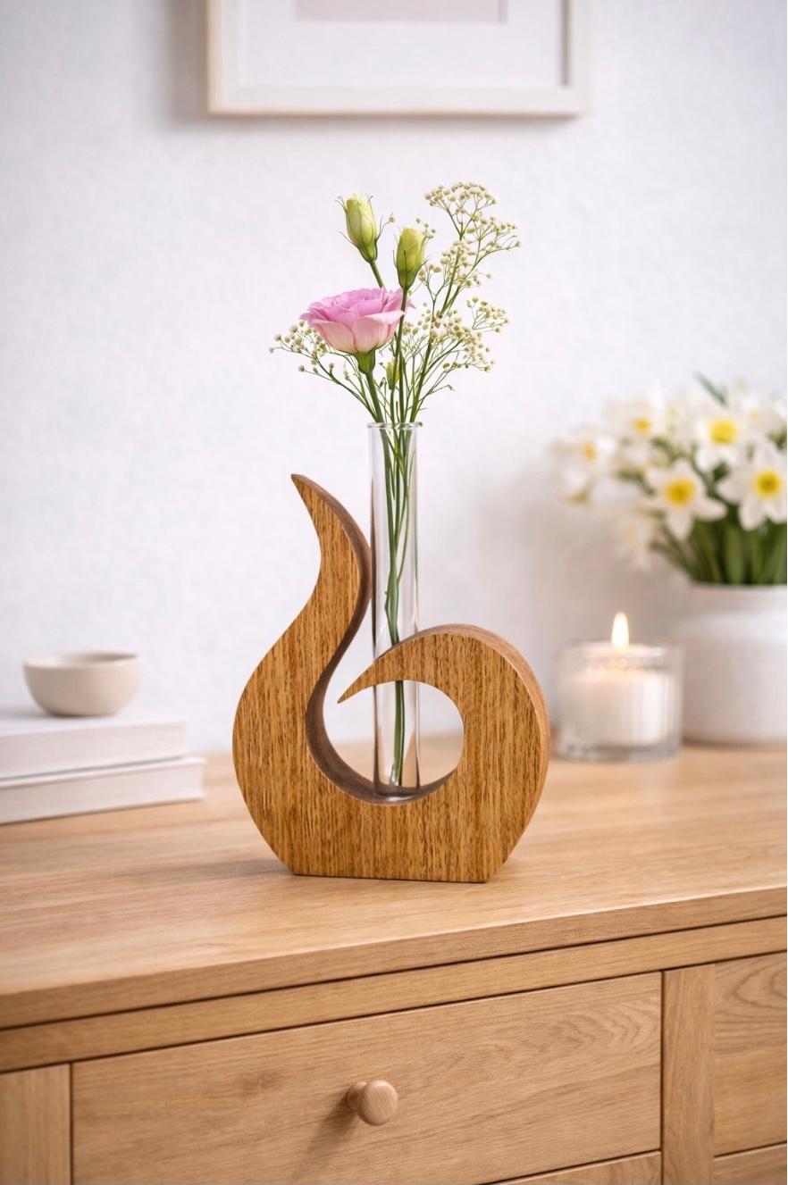 Holzdeko Vase mit Reagenzglas