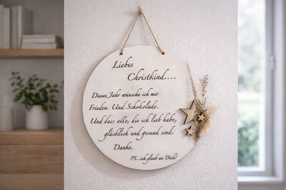 Christkindschild mit Trockenblumengesteck