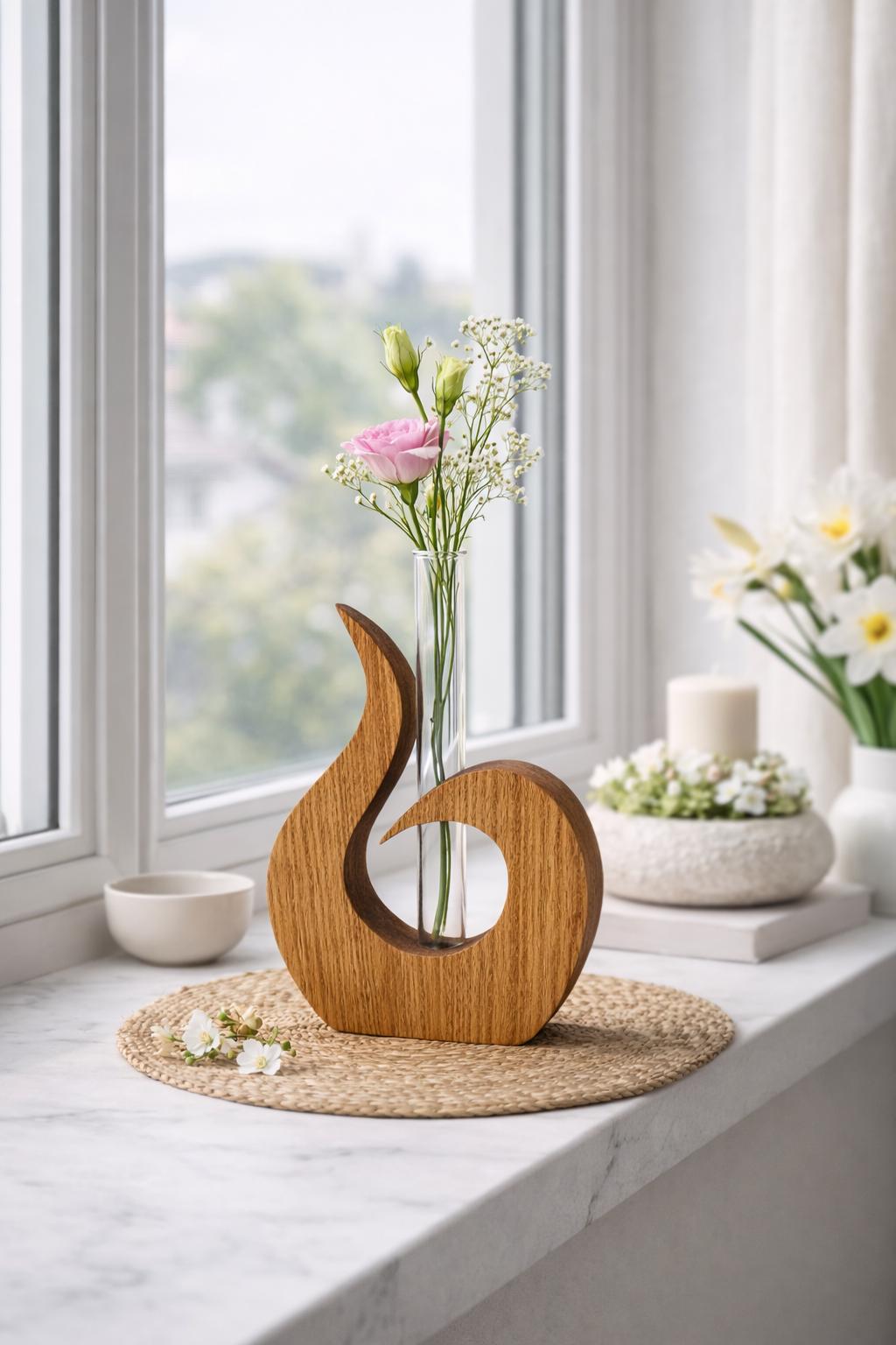 Holzdeko Vase mit Reagenzglas