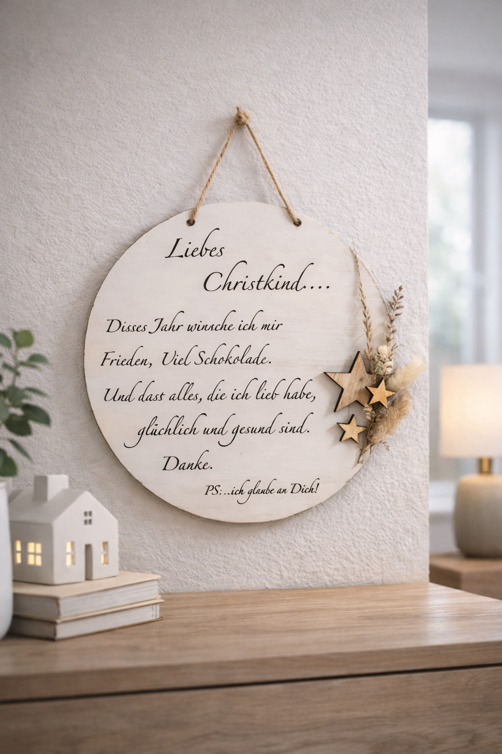 Christkindschild mit Trockenblumengesteck